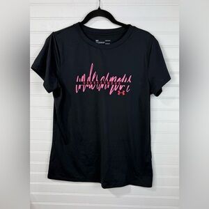 Under Armour women’s black & pink loose fit heat gear athletic top. Size Large